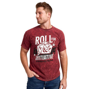 Dungeons & Dragons Roll For Initiative Men's Maroon Mineral Wash Crew Neck Short Sleeve T-Shirt