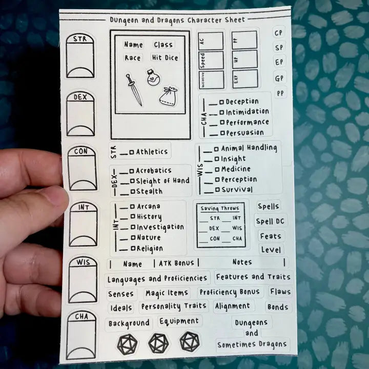 Character Sheet Sticker Sheet