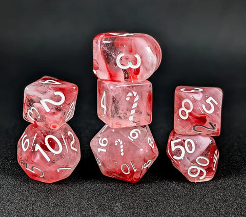 Holidice Diffusion Candy Cane - Set of 7 Dice w/ symbols on d6 & d20