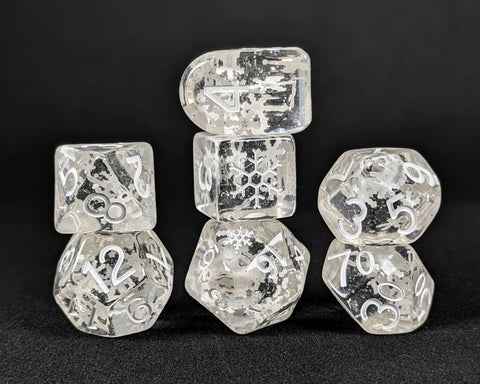 Diffusion™ Holi-Dice - Falling Snow - Set of 7 Dice w/ symbols on d6 & d20