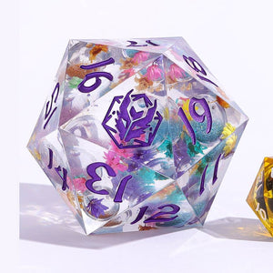 Sharp Edged Resin 55mm D20 - Flower Glitter Core