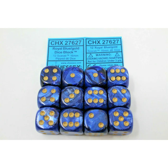 CHX 27627 Scarab Royal Blue/gold 16mm d6 Dice Block