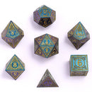 Solid Metal Bard Rpg Dice Set - Glitter Blue W/Gold