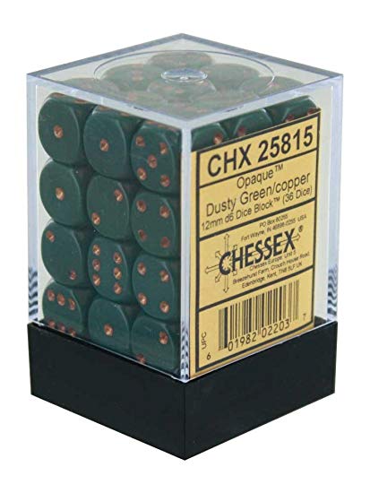 CHX 25815 Dusty Green/Copper Opaque 12mm d6 Dice Block (36 Dice)
