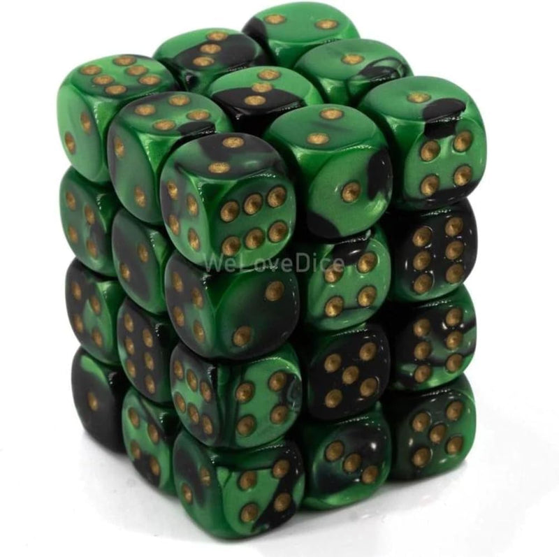 CHX 26839 black-green/gold 12mm d6 Dice Block (36 Dice)