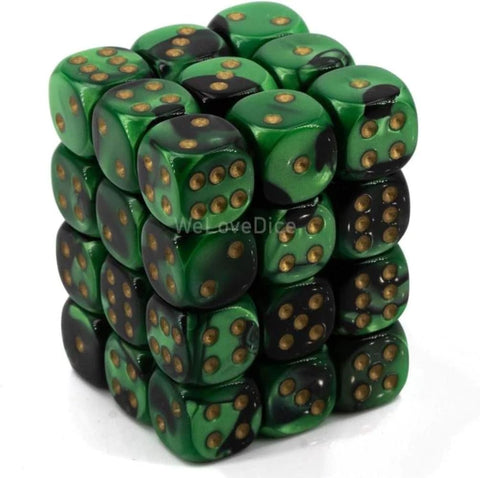CHX 26839 black-green/gold 12mm d6 Dice Block (36 Dice)