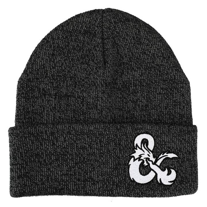 Dungeons and Dragons Ampersands Flat Embroidery Logo Dark Charcoal Acrylic Knit Winter Beanie Hat