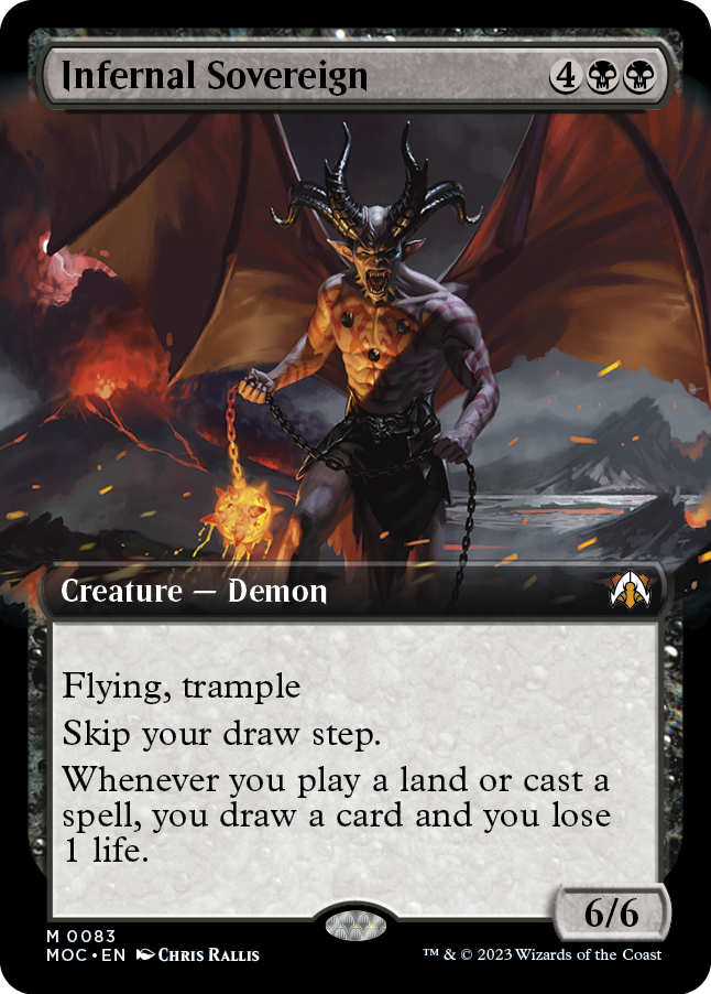 mtg extended art cards Infernal Sovereign (Extended Art) [March of the Machine Commander]
