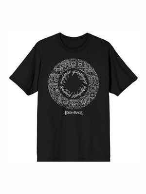 Lord of the Rings Character Doodles in A Circle Men's Black Crew Neck Short Sleeve Tee