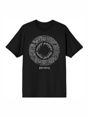 Lord of the Rings Character Doodles in A Circle Men's Black Crew Neck Short Sleeve Tee