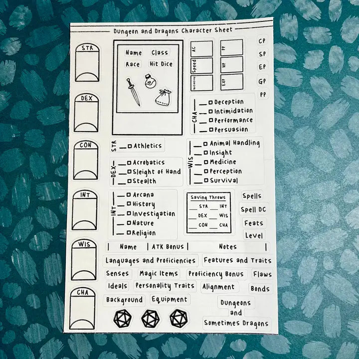 Character Sheet Sticker Sheet