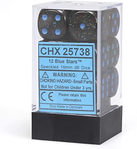 CHX 25738 Speckled Blue Stars 16mm d6 Dice Block (12 Dice)