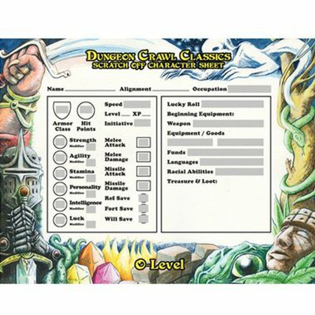 Dungeon Crawl Classics: RPG 0-Level Scratch off Character Sheets