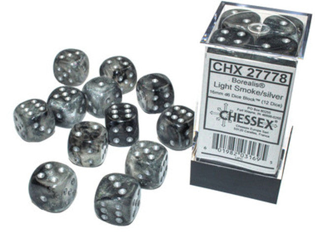 CHX 27778 Borealis Light Smoke/Silver 16mm d6 Dice Block