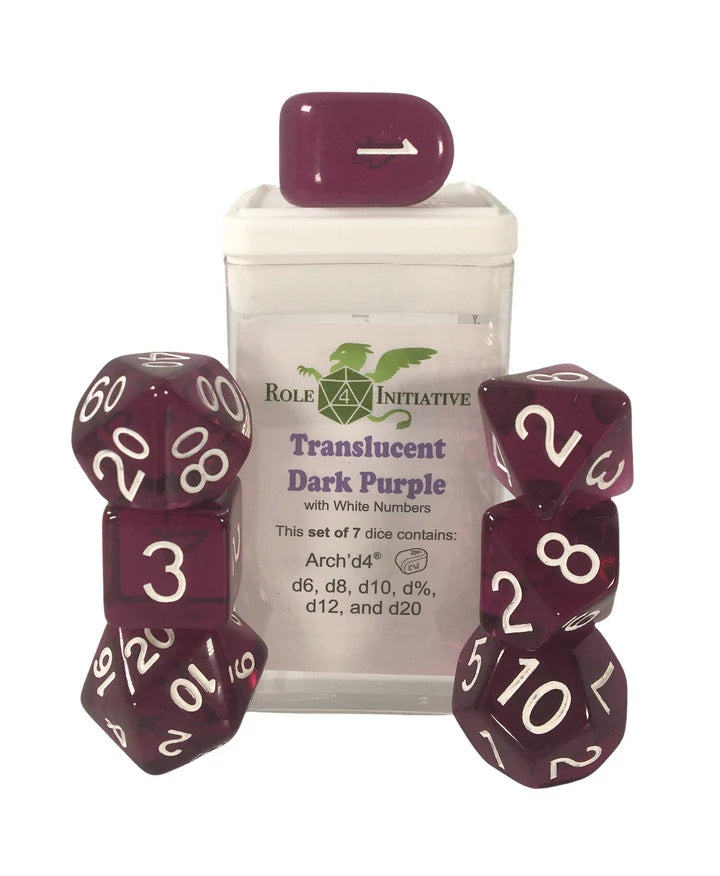 Translucent Dark Purple w/ White Numbers - Set of 7 Dice