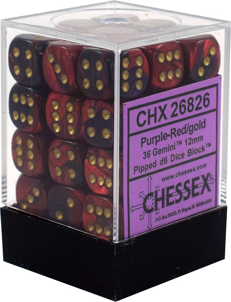 CHX 26826 Purple/RedGold  12mm d6 Dice Block (36 Dice)