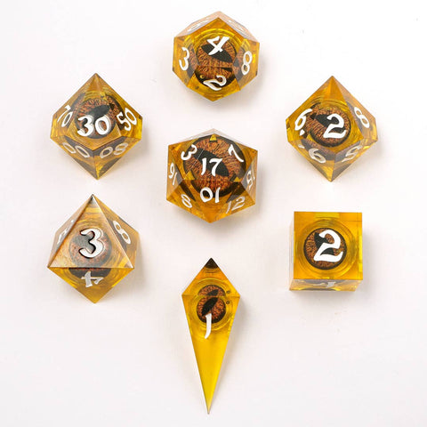 Always Watching Dragon's Eye - Sharp Edge Resin Dice - Orange