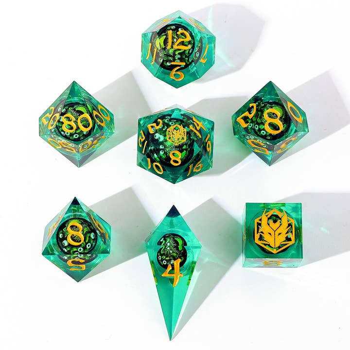 Always Watching Sphere of Many Eyes - Sharp Edge Resin Dice - Green