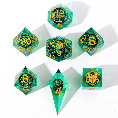 Always Watching Sphere of Many Eyes - Sharp Edge Resin Dice - Green