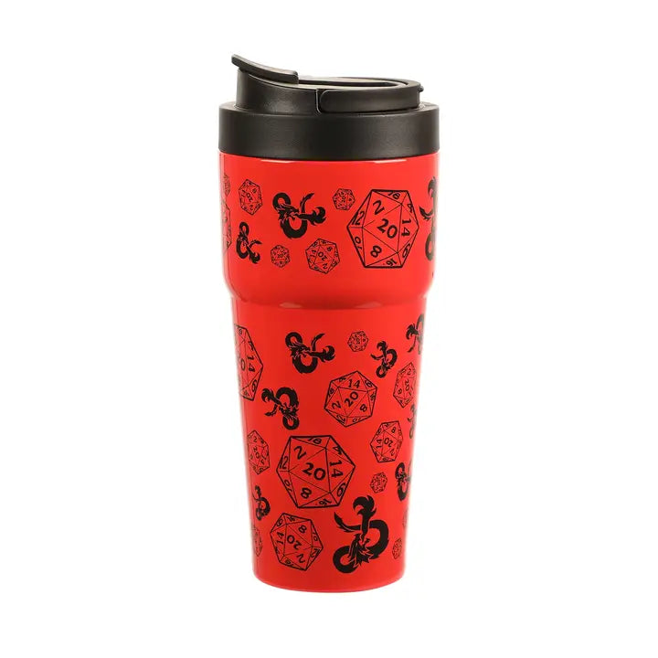 Dungeons & Dragons D20 Dice & Logo Red 27 oz Stainless Steel Coffee Tumbler