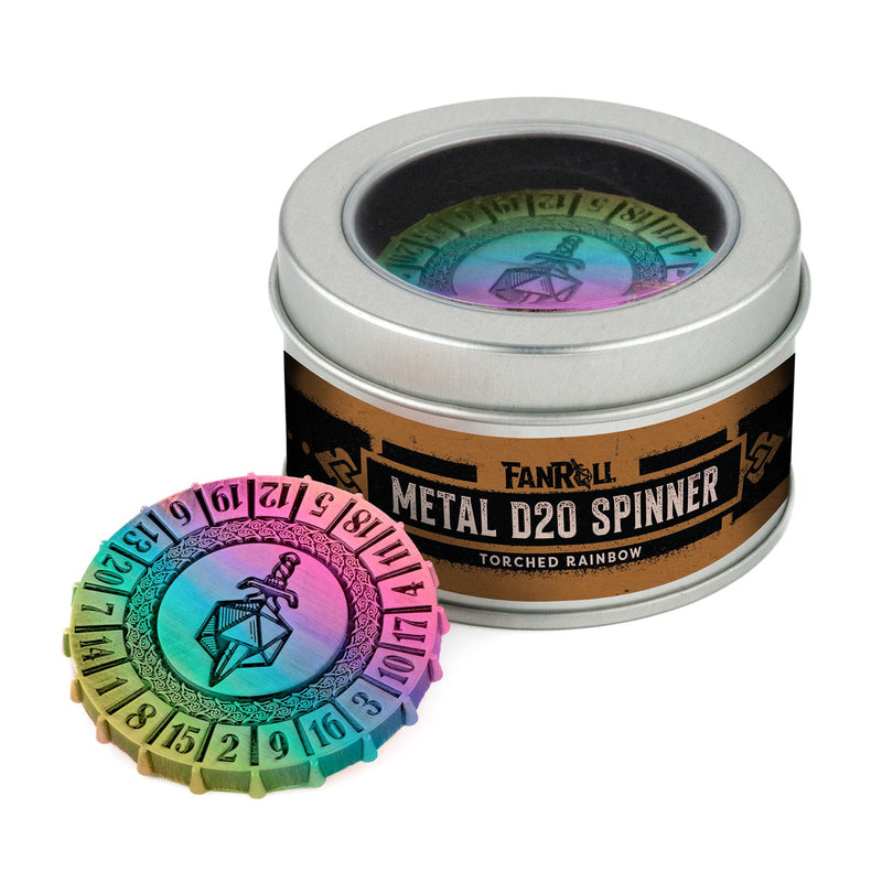 FanRoll: Metal d20 Spinner - Torched Rainbow