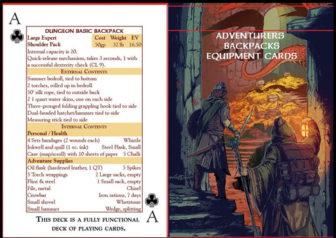 Castles & Crusades: Adventurers Backpacks Equipment Cards