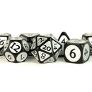 Unique Enamel Acrylic 16mm Poly Dice Sets: Black w/ Silver Enamel