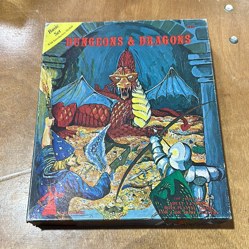 Dungeons & Dragons 1E: Basic Set (4th Printing Holmes) with dice (worn)