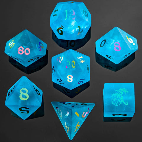 Dragon's Hoard Gemstone Polyhedral Dice Set - Sea Blue