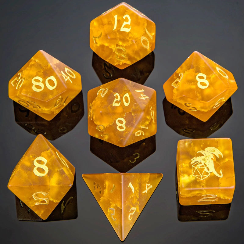 Dragon's Hoard Glass Dice - Frosted Amber