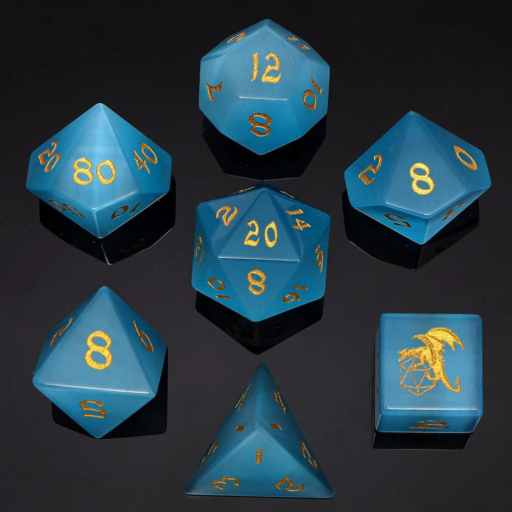 Dragon's Hoard Gemstone Dice - Blue Cat Eye