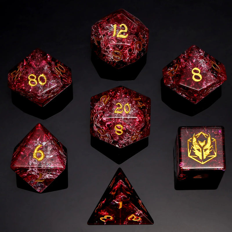 Dragon's Hoard Frosted Glass Dice - Red & White