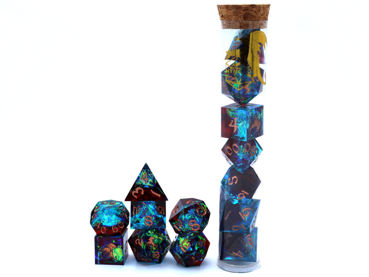Captured Magic Hand Sanded Sharp Edge Resin Dice-Blue Red