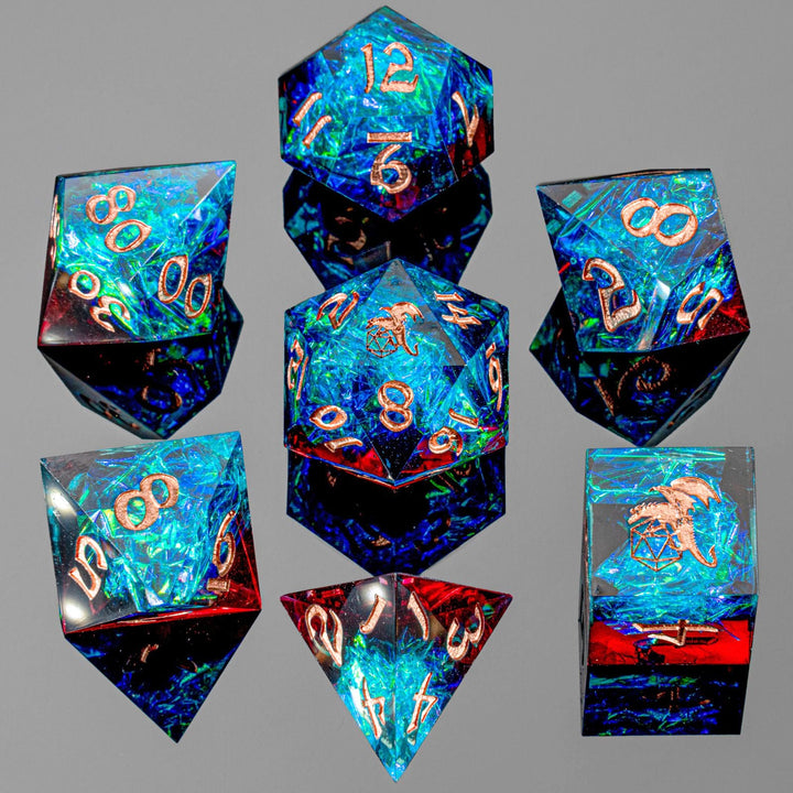 Captured Magic Hand Sanded Sharp Edge Resin Dice-Blue Red