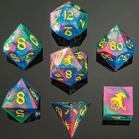Captured Magic Hand Sanded Sharp Edge Resin Dice - Chromatic Dragon