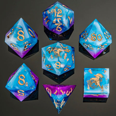 Captured Magic Hand Sanded Sharp Edge Resin Dice - Storm Dragon