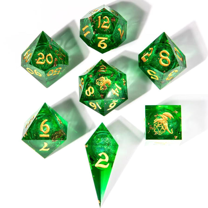 Captured Magic Sharp Edge Liquid Core Dice Polyhedral Set - Green