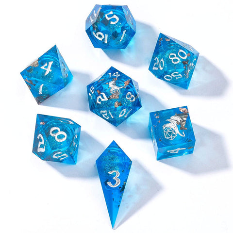 Captured Magic Hand Sanded Liquid Core Sharp Edge Resin Dice-Blue