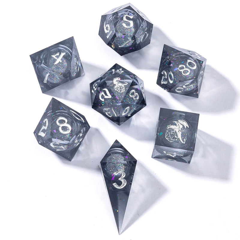 Captured Magic Sharp Edge Liquid Core Dice Polyhedral Set - Magic Rainbow