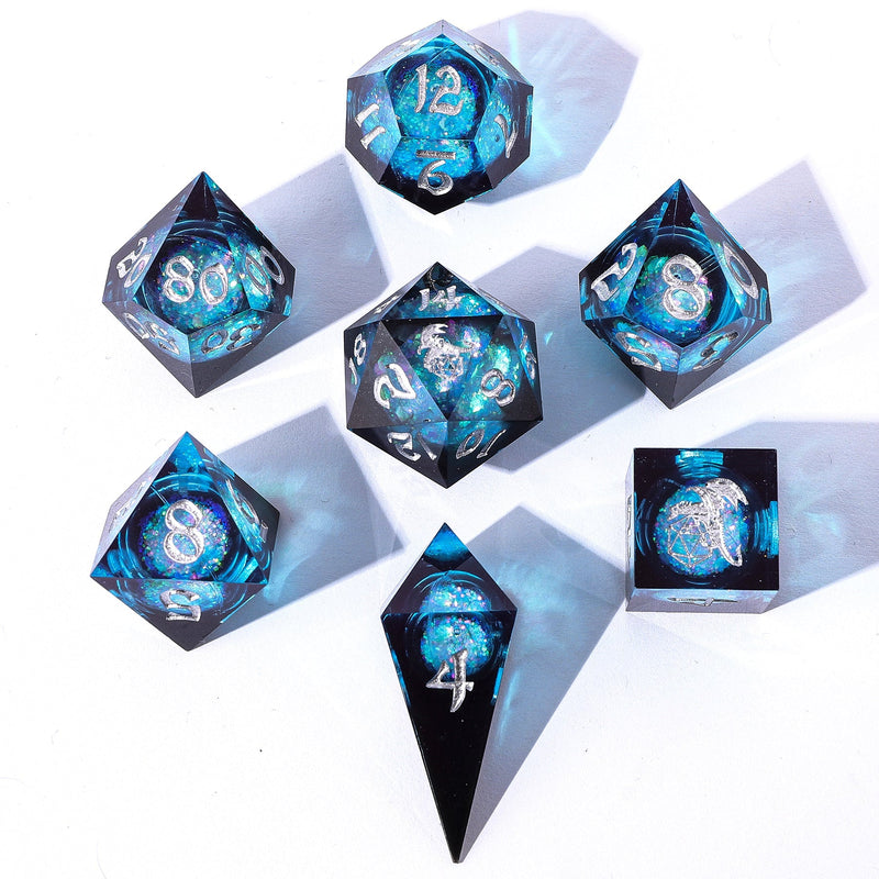 Captured Magic Sharp Edge Liquid Core Dice Polyhedral Set - Twilight Azure