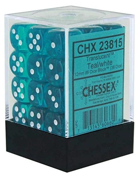 CHX 23815 Translucent Teal/White 12mm d6 Dice Block