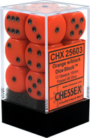 CHX 25603 Orange/Black Opaque 16mm d6 Dice Block (12 Dice)