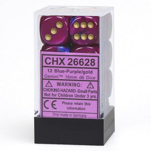 CHX 26628 Blue - Purple/Gold 16mm d6 Dice Block (12 Dice)