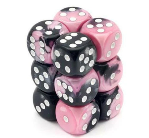 CHX 26630 Black-Pink/White Gemini 16mm d6 Dice Block (12 Dice)