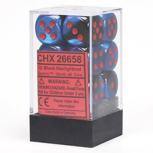 CHX 26658 Black - Starlight 16mm d6 Dice Block (12 Dice)