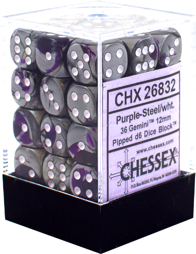 CHX 26832 Purple-Steel / White  Gemini 12mm d6 Dice Block (36 Dice)