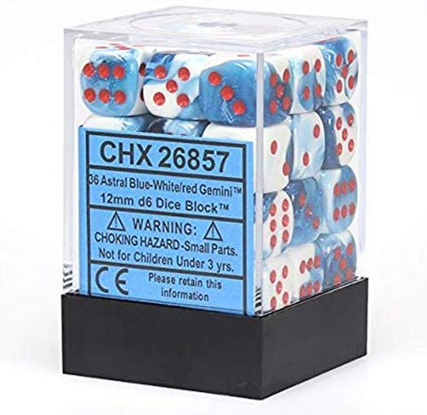 CHX 26857 Gemini Astral Blue-White/Red Gemini 12mm d6 Dice Block (36 Dice)