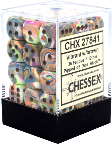 CHX 27841 Festive Vibrant/Brown 12mm d6 Dice Block (36 Dice)