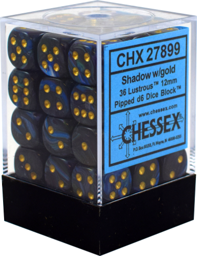 CHX 27889 Lustrous Shadow/Gold 12mm d6 Dice Block (36 Dice)
