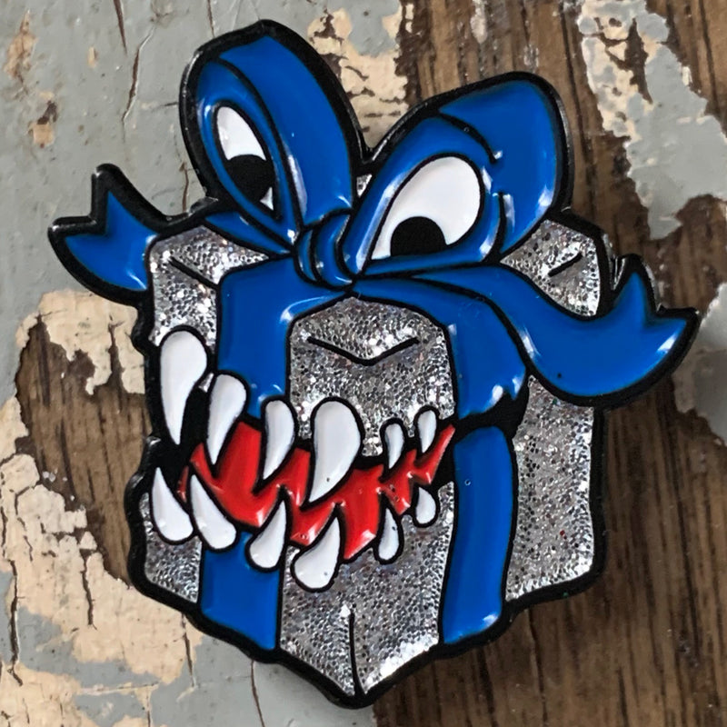 PIN-027 RPG Pins & Patches: Mimic Present Enamel Pin (Silver/Blue)